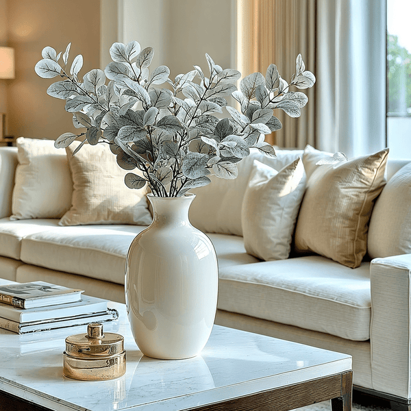 Light Green Dusted Faux Eucalyptus Single Stem