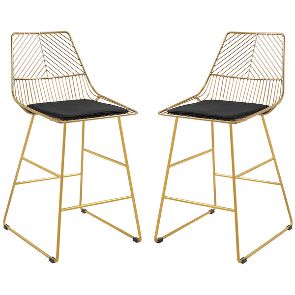 Set of 2 Bar stools Modern Counter Height Wire Metal Bar chairs for Kitchen