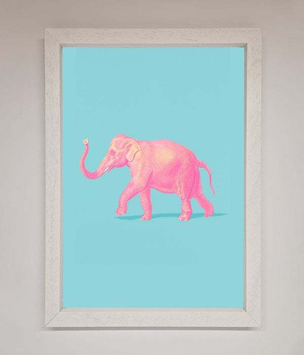 Pink Elephant On Blue Framed Print - Zestio