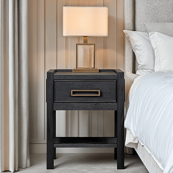 Soho Black Oak Veneer 1 Drawer Bedside Table