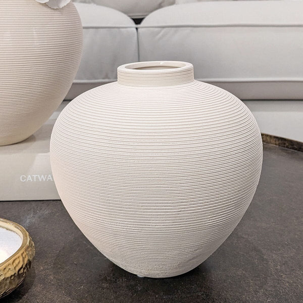 Solis Medium Rounded Stone Ceramic Neutral Vase