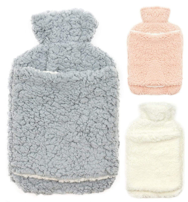 Teddy Fleece Hot Water Bottle with Hand Warmer Pocket Luxurious 2L Natural Rubber for Winter Comfort Natural Rubber UK Safe Tested Ideal Gift for Adults Kids by OLIVIA ROCCO