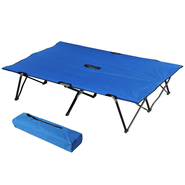 Double Camping Cot Foldable Sunbed Outdoor Patio Sleeping Bed Super Light with Carry Bag Blue