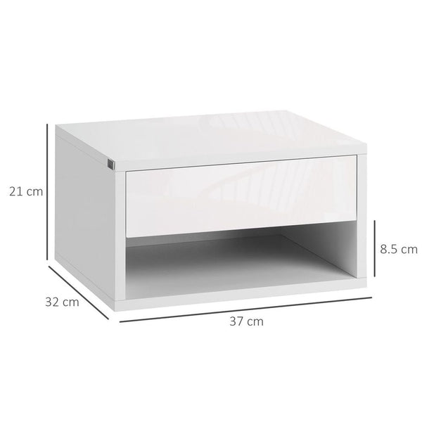 Homcom Floating Bedside Table Set of 2 Wall Mounted Nightstand W/ Drawer White