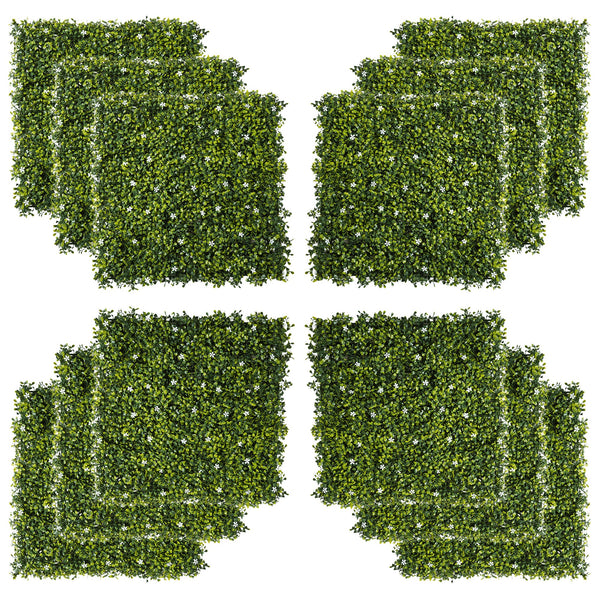 12-Piece 20" x 20" Artificial Boxwood Wall Panel Milan Grass Privacy Fence Screen