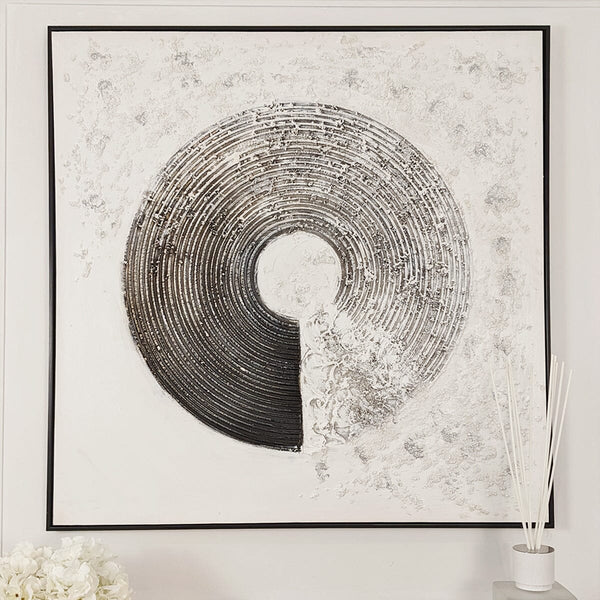 Westborne Monochrome Spiral Textured Canvas Wall Art