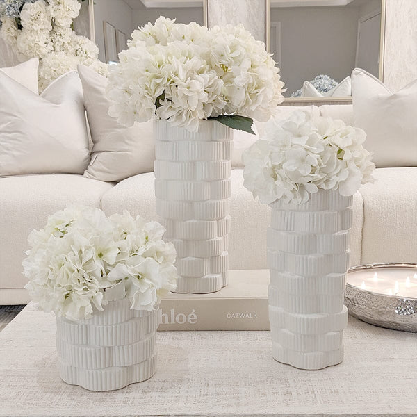 Willow White Ribbed Ceramic Vases - Set of 3