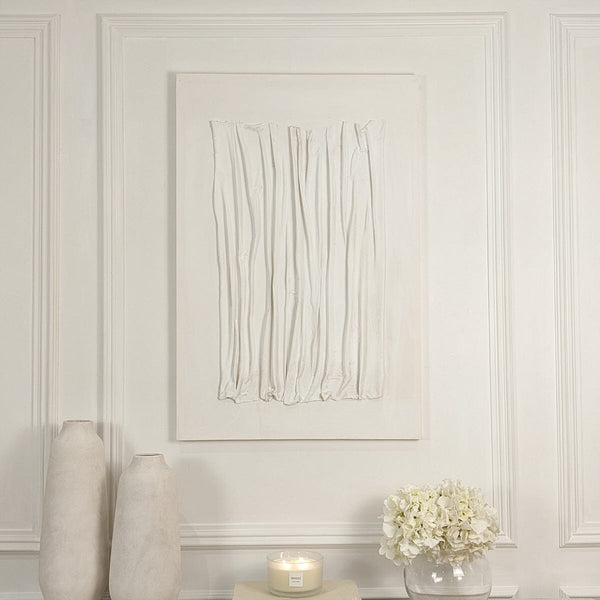Wren White Textured Abstract Lines Canvas Wall Art