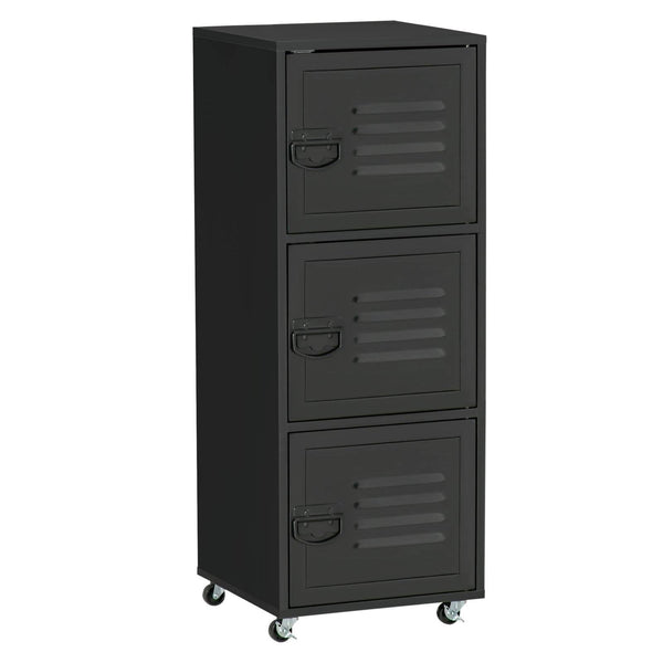 Rolling Storage Cabinet 3-Tier Mobile File Cabinet with Wheels & Metal Doors for Home Office