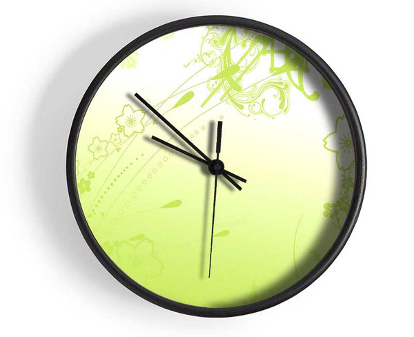 Green Flowers Clock - Wallart-Direct UK