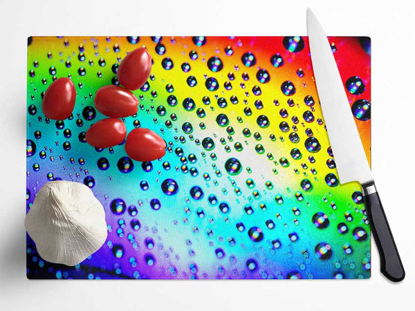 Rainbow Raindrops Glass Chopping Board