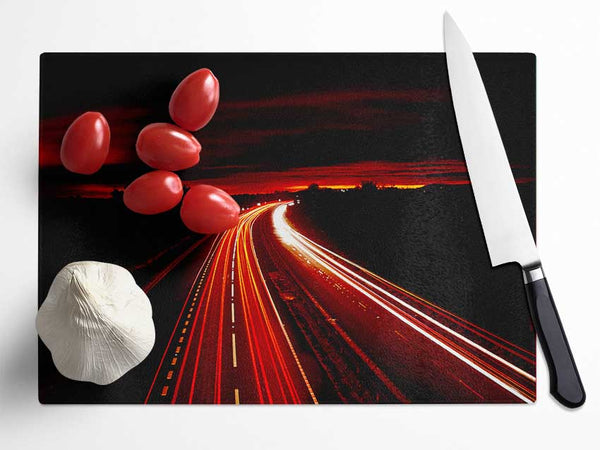 Red Fire Road Glass Chopping Board