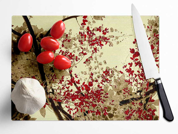 Red Leaves Of The Bay Glass Chopping Board