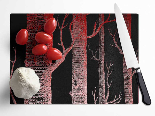 Red Night Trees Glass Chopping Board