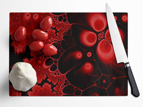 Red On Black Flourish Glass Chopping Board