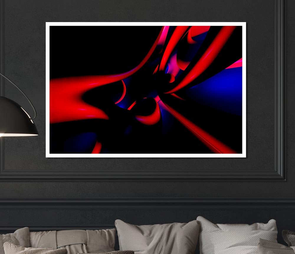 Vibrant Red Tunnels Print Poster Wall Art