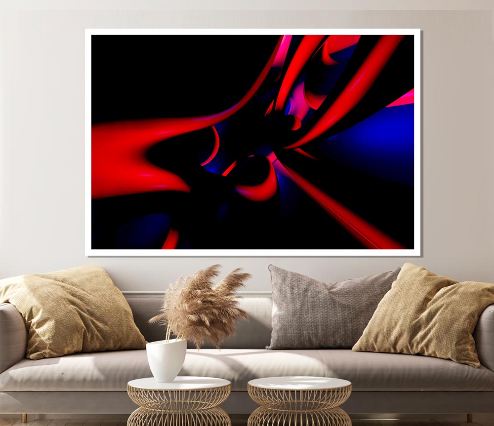 Vibrant Red Tunnels Print Poster Wall Art