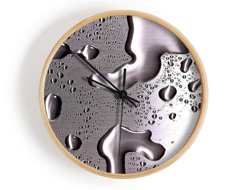 Water Drops On Silver Surface Clock - Wallart-Direct UK