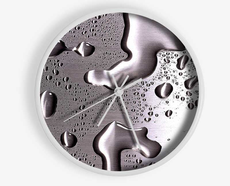 Water Drops On Silver Surface Clock - Wallart-Direct UK