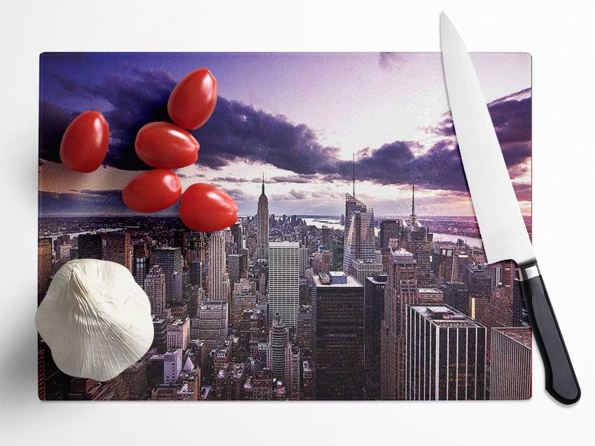 Aerial View Of New York City At Dusk Glass Chopping Board