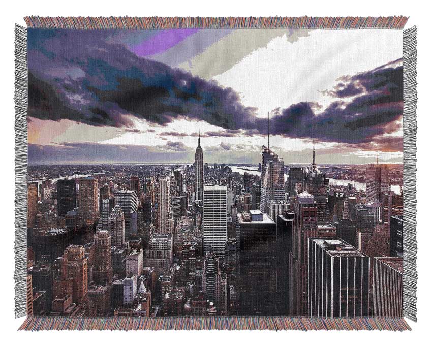 Aerial View Of New York City At Dusk Woven Blanket