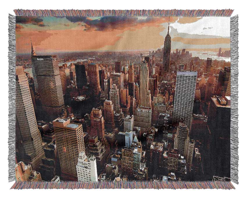 Aerial View Of New York City Sunset Woven Blanket