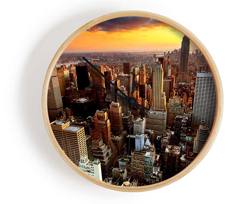 Aerial View Of New York City Sunset Clock - Wallart-Direct UK