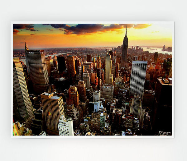 Aerial View Of New York City Sunset Print Poster Wall Art