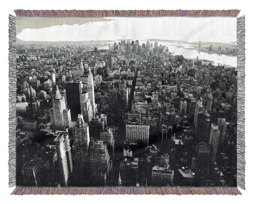 Ariel View Of Chicago B n W Woven Blanket