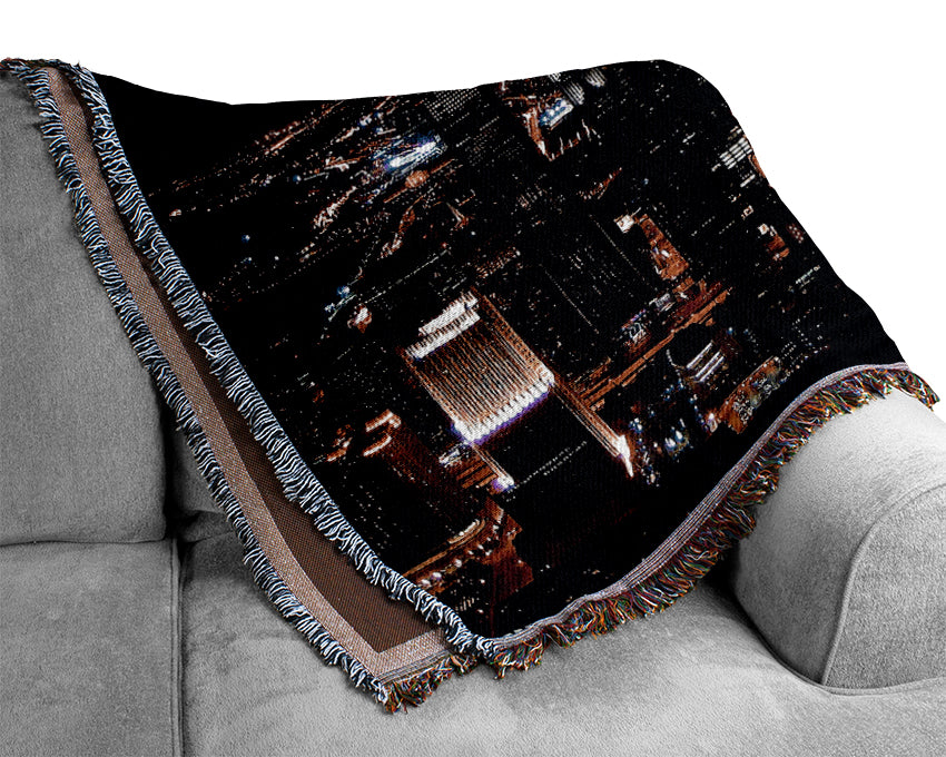 Ariel View Of The Night City Woven Blanket