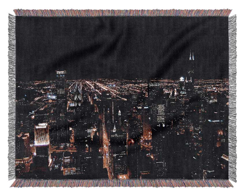 Ariel View Of The Night City Woven Blanket