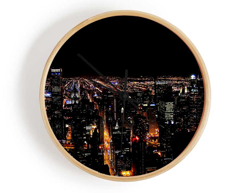 Ariel View Of The Night City Clock - Wallart-Direct UK