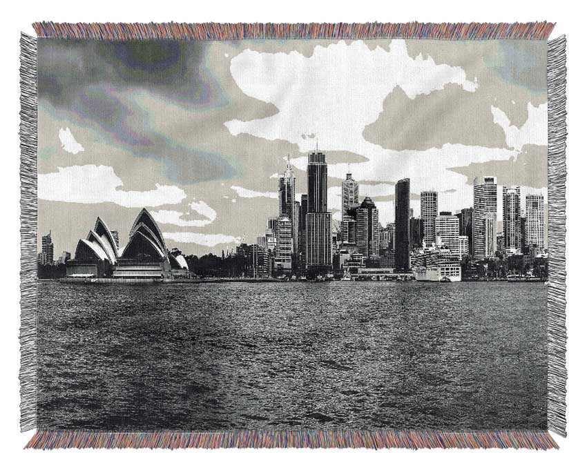 Australia Sydney River View B n W Woven Blanket