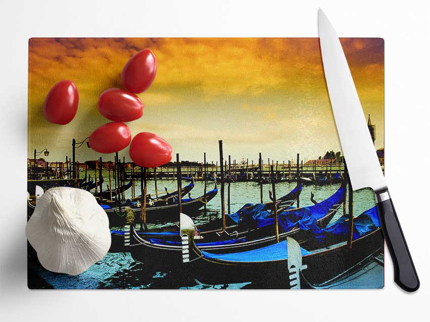 Beautiful Boats In The Harbour Glass Chopping Board