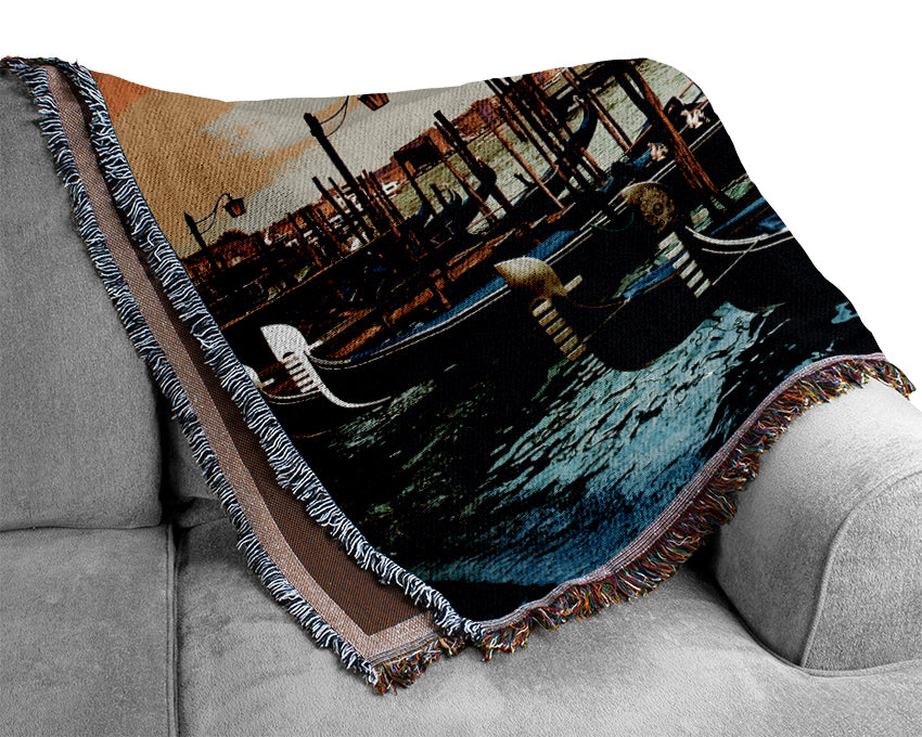 Beautiful Boats In The Harbour Woven Blanket