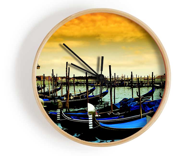 Beautiful Boats In The Harbour Clock - Wallart-Direct UK