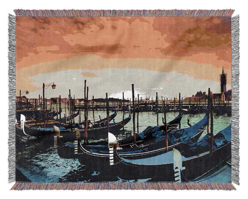 Beautiful Boats In The Harbour Woven Blanket