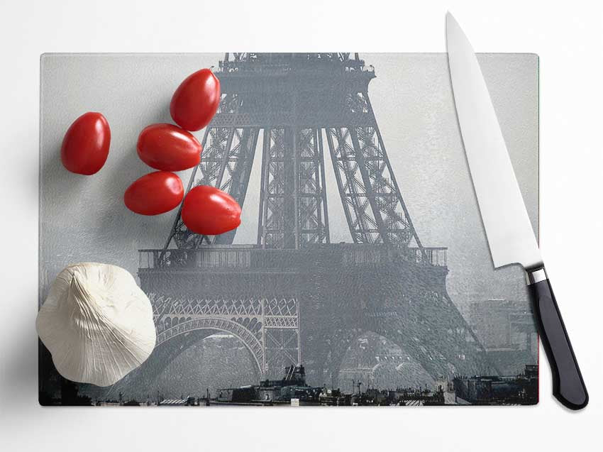 Black And White Eiffel Tower Glass Chopping Board