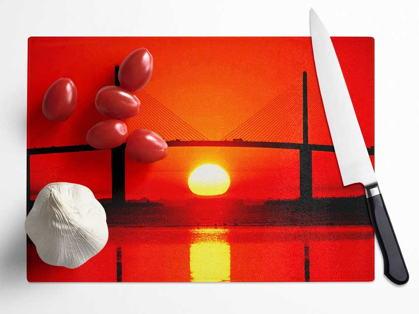 Bridge At Sundown Glass Chopping Board