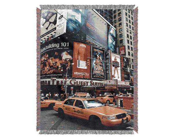 Broadway Cabs In New York Woven Blanket