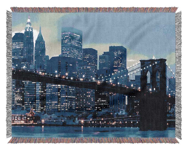 Brooklyn Bridge Blue Hue Woven Blanket