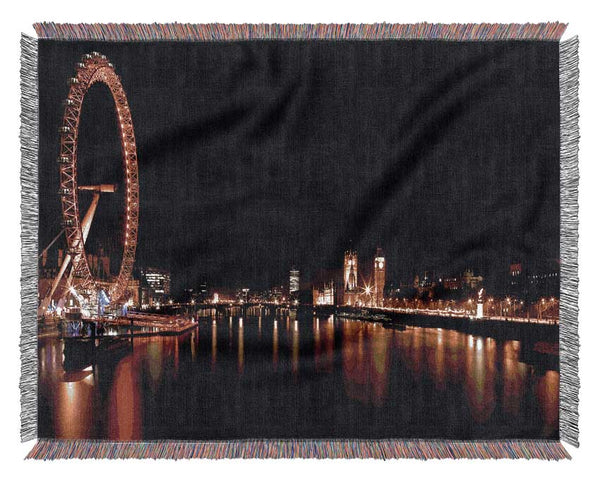London Eye Night England Woven Blanket