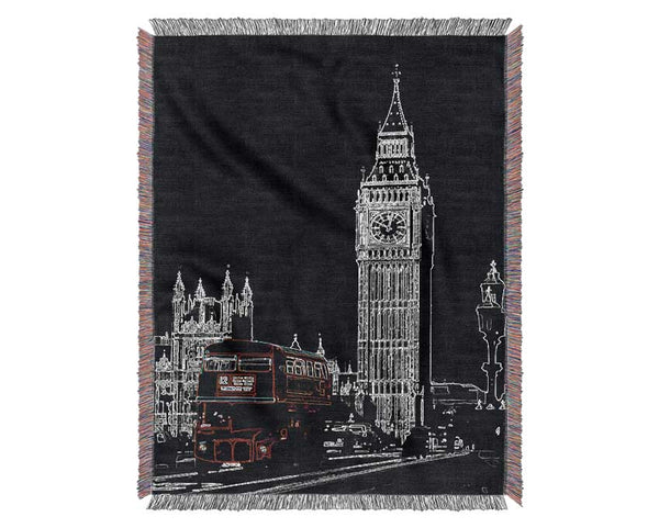 London Big Ben Red Bus Woven Blanket