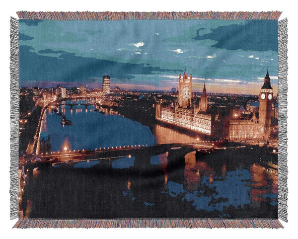 London Ariel View Night Blues Woven Blanket