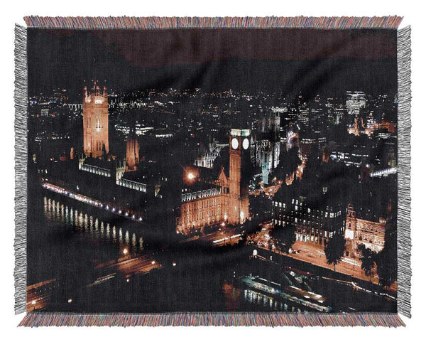 London Ariel View Night Lights Woven Blanket
