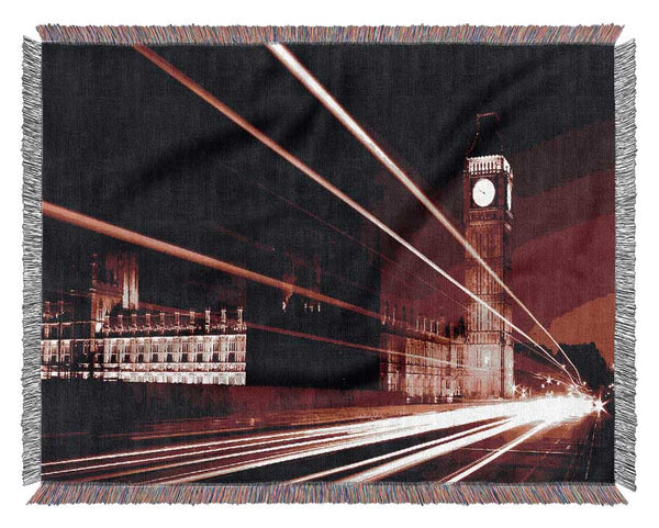 London Big Ben City Lights Red Woven Blanket