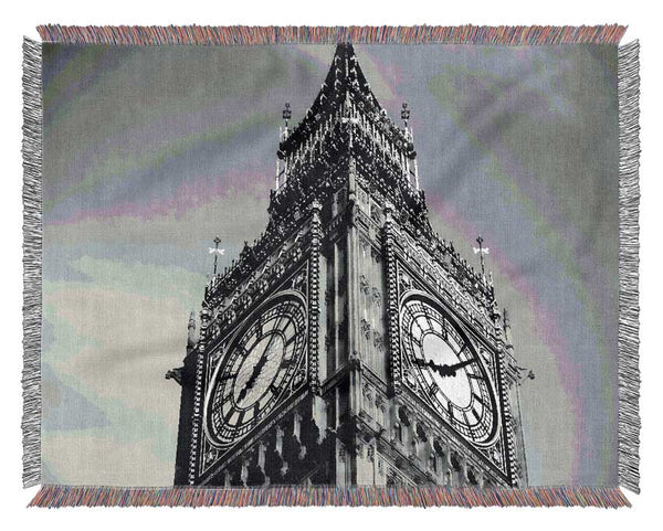 London Big Ben Close-Up B n W Woven Blanket
