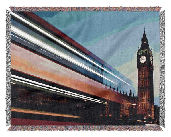 London Big Ben Double Decker Bus Woven Blanket
