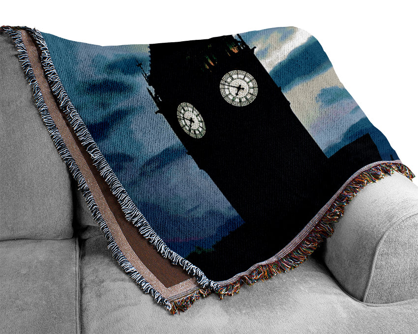 London Big Ben Lilac Night Skys Woven Blanket