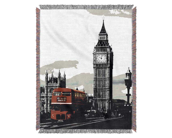 London Big Ben Red Bus B n W Woven Blanket